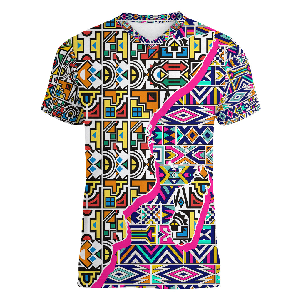 African Ndebele Pattern Women V Neck T Shirt - Wonder Print Shop