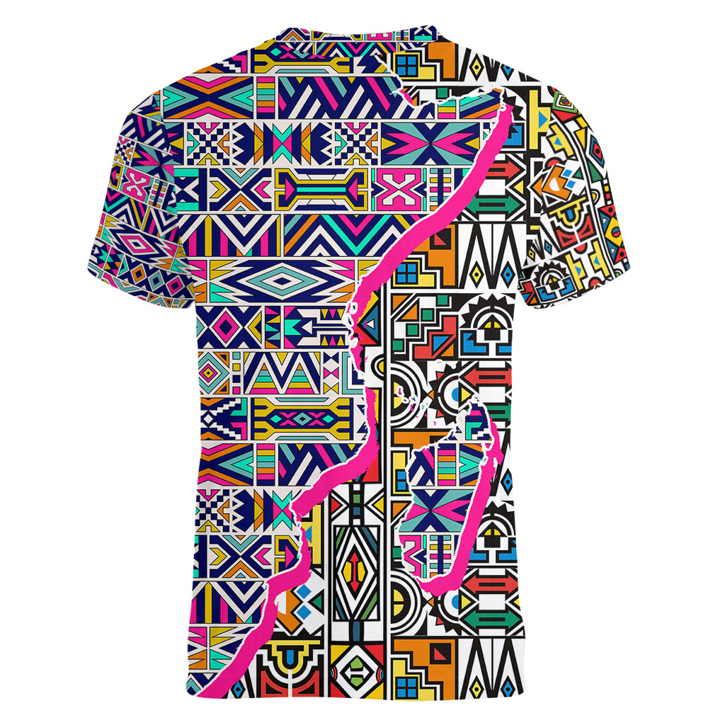 African Ndebele Pattern Women V Neck T Shirt - Wonder Print Shop