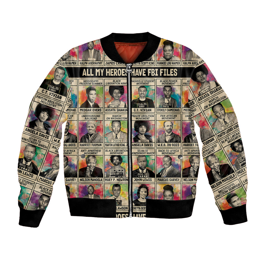 All My Heroes Have FBI Files Bomber Jacket Civil Rights Leaders - Wonder Print Shop