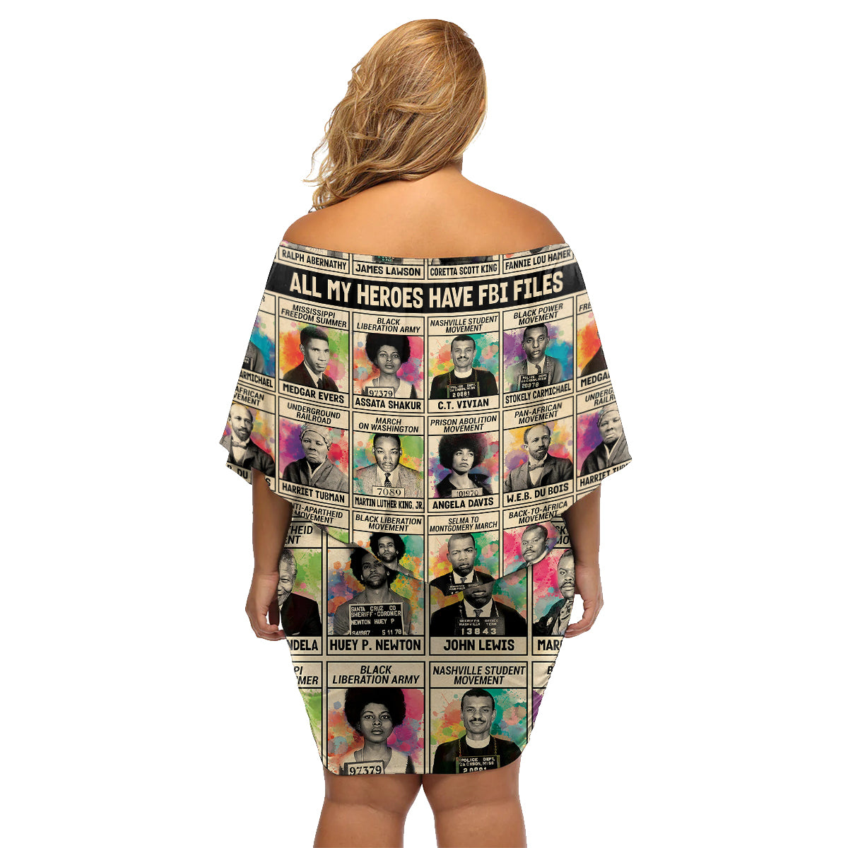All My Heroes Have FBI Files Family Matching Off Shoulder Short Dress and Hawaiian Shirt Civil Rights Leaders - Wonder Print Shop
