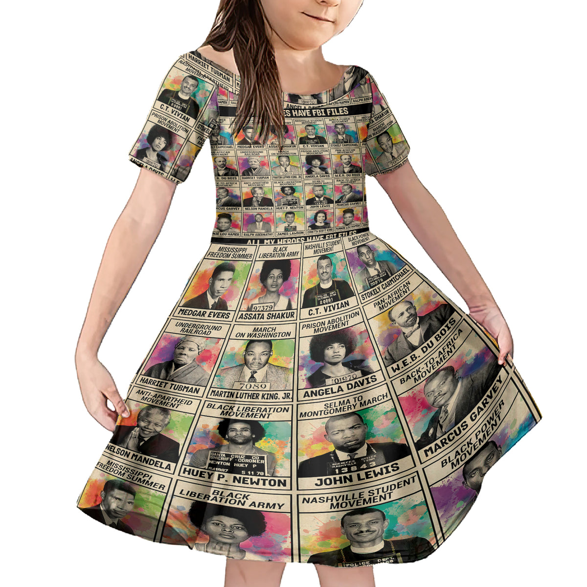 All My Heroes Have FBI Files Family Matching Short Sleeve Bodycon Dress and Hawaiian Shirt Civil Rights Leaders - Wonder Print Shop
