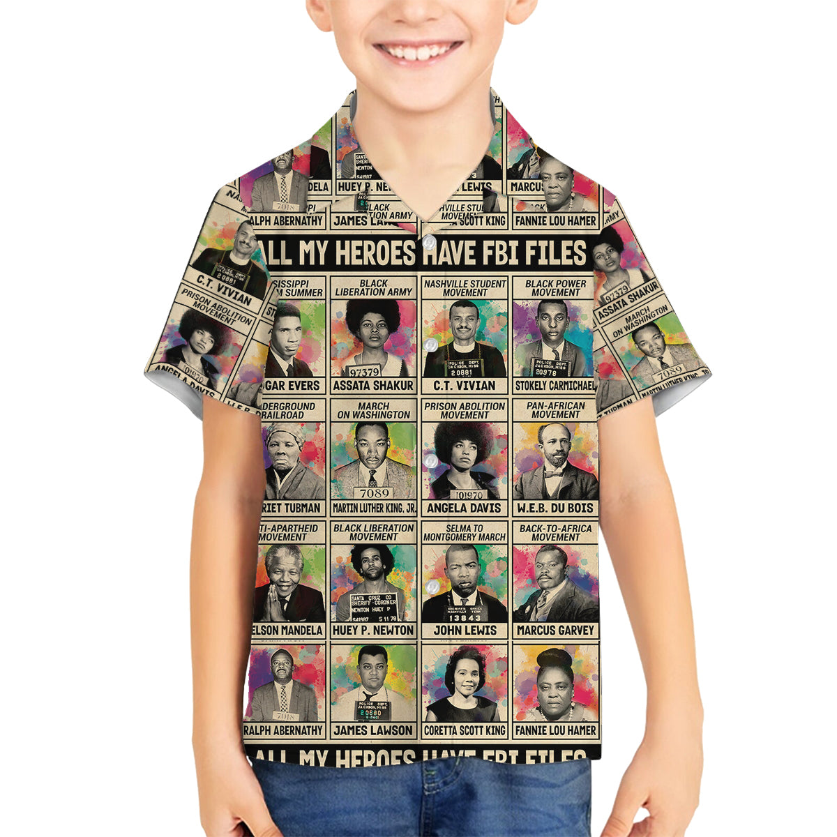 All My Heroes Have FBI Files Family Matching Summer Maxi Dress and Hawaiian Shirt Civil Rights Leaders - Wonder Print Shop