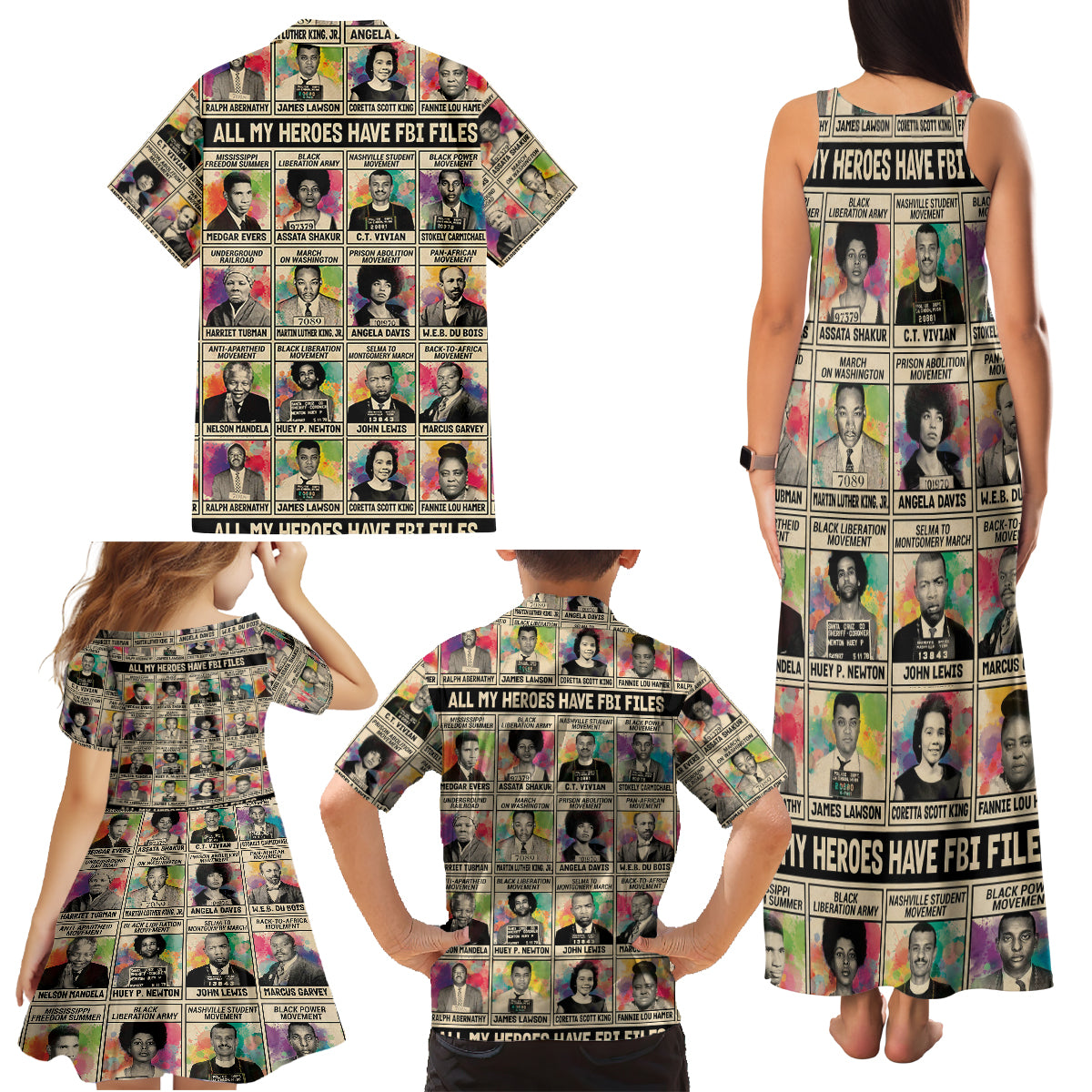 All My Heroes Have FBI Files Family Matching Tank Maxi Dress and Hawaiian Shirt Civil Rights Leaders - Wonder Print Shop