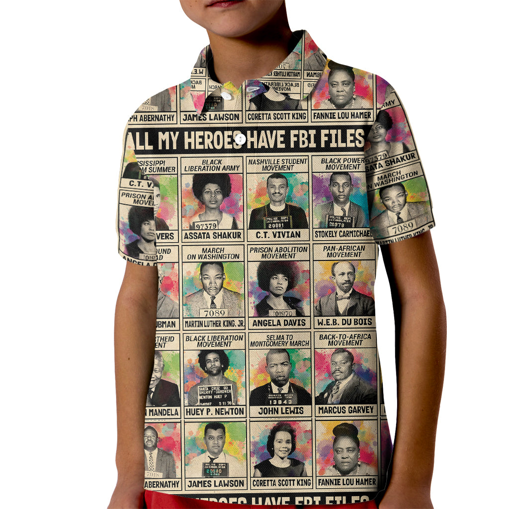 All My Heroes Have FBI Files Kid Polo Shirt Civil Rights Leaders - Wonder Print Shop