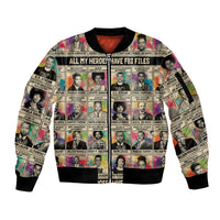 All My Heroes Have FBI Files Sleeve Zip Bomber Jacket Civil Rights Leaders - Wonder Print Shop