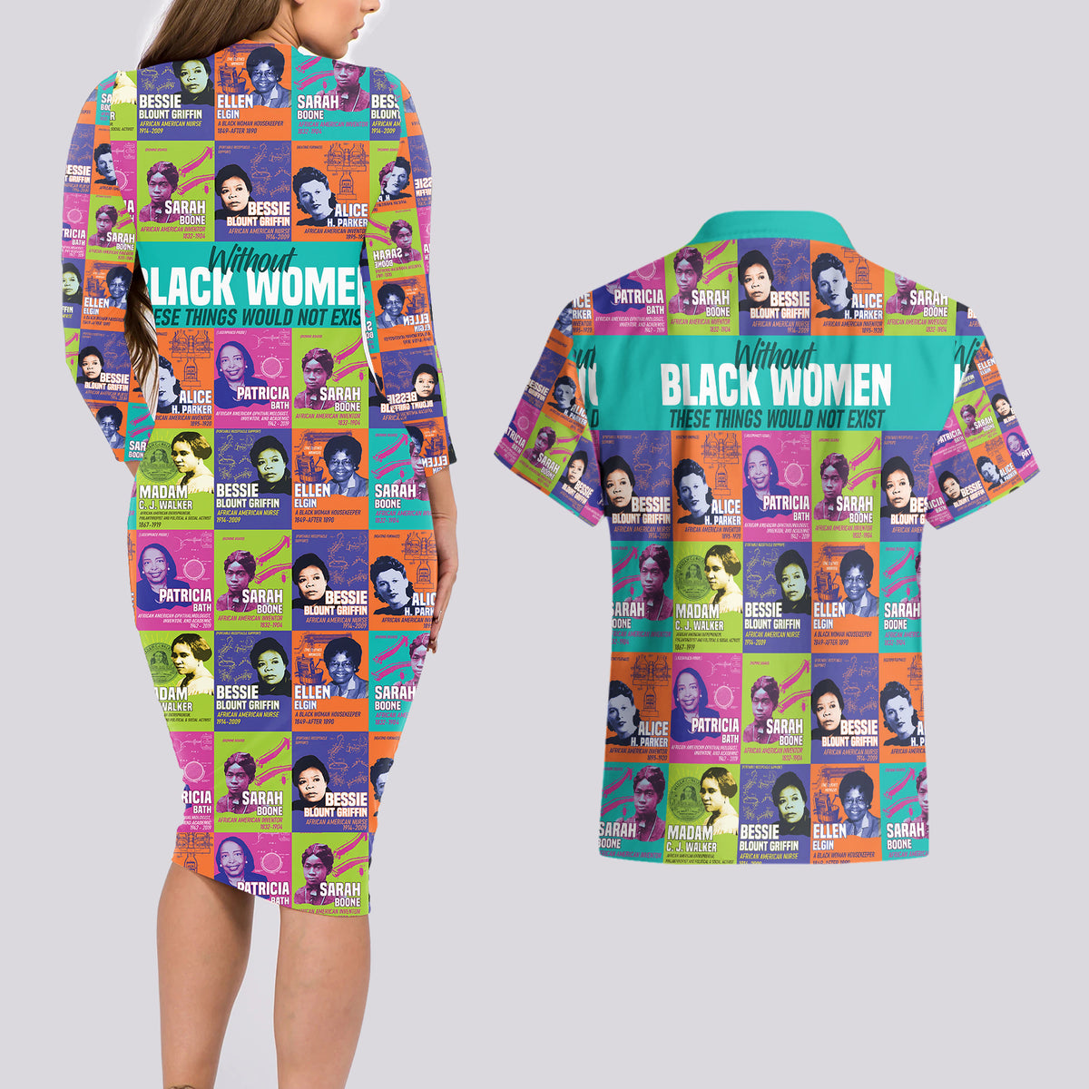 African Women Inventors Couples Matching Long Sleeve Bodycon Dress and Hawaiian Shirt Without Black Women These Things Would Not Exist - Wonder Print Shop