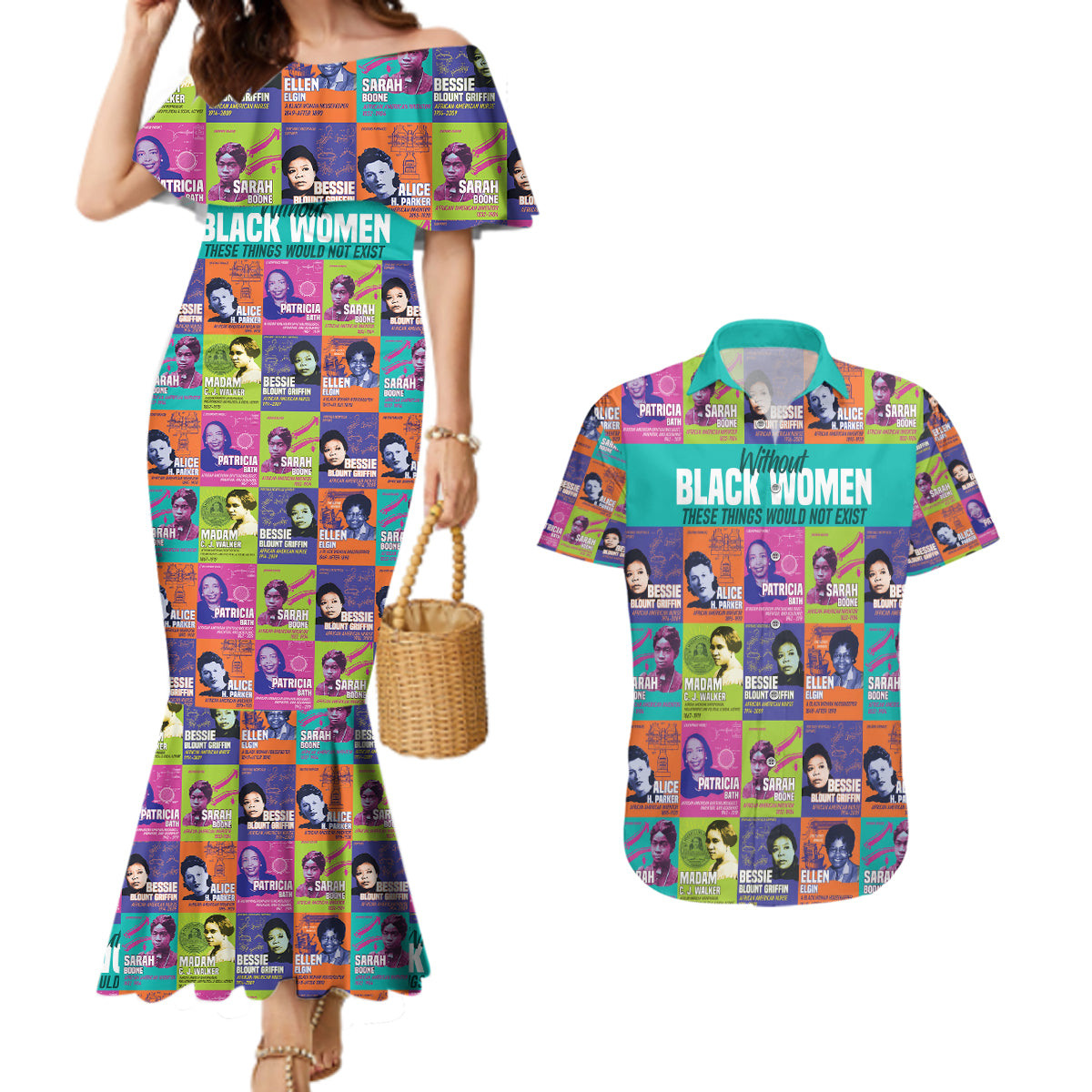African Women Inventors Couples Matching Mermaid Dress and Hawaiian Shirt Without Black Women These Things Would Not Exist - Wonder Print Shop