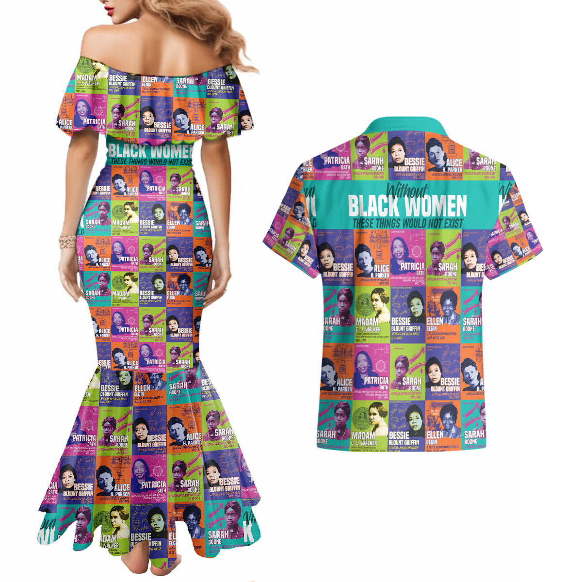 African Women Inventors Couples Matching Mermaid Dress and Hawaiian Shirt Without Black Women These Things Would Not Exist - Wonder Print Shop