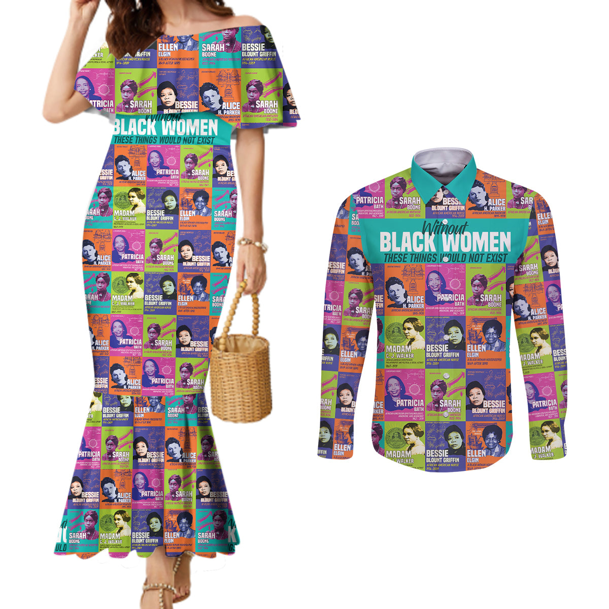 african-women-inventors-couples-matching-mermaid-dress-and-long-sleeve-button-shirts-without-black-women-these-things-would-not-exist