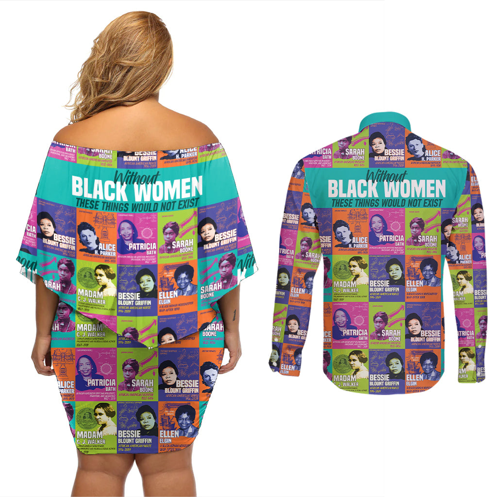 African Women Inventors Couples Matching Off Shoulder Short Dress and Long Sleeve Button Shirts Without Black Women These Things Would Not Exist - Wonder Print Shop