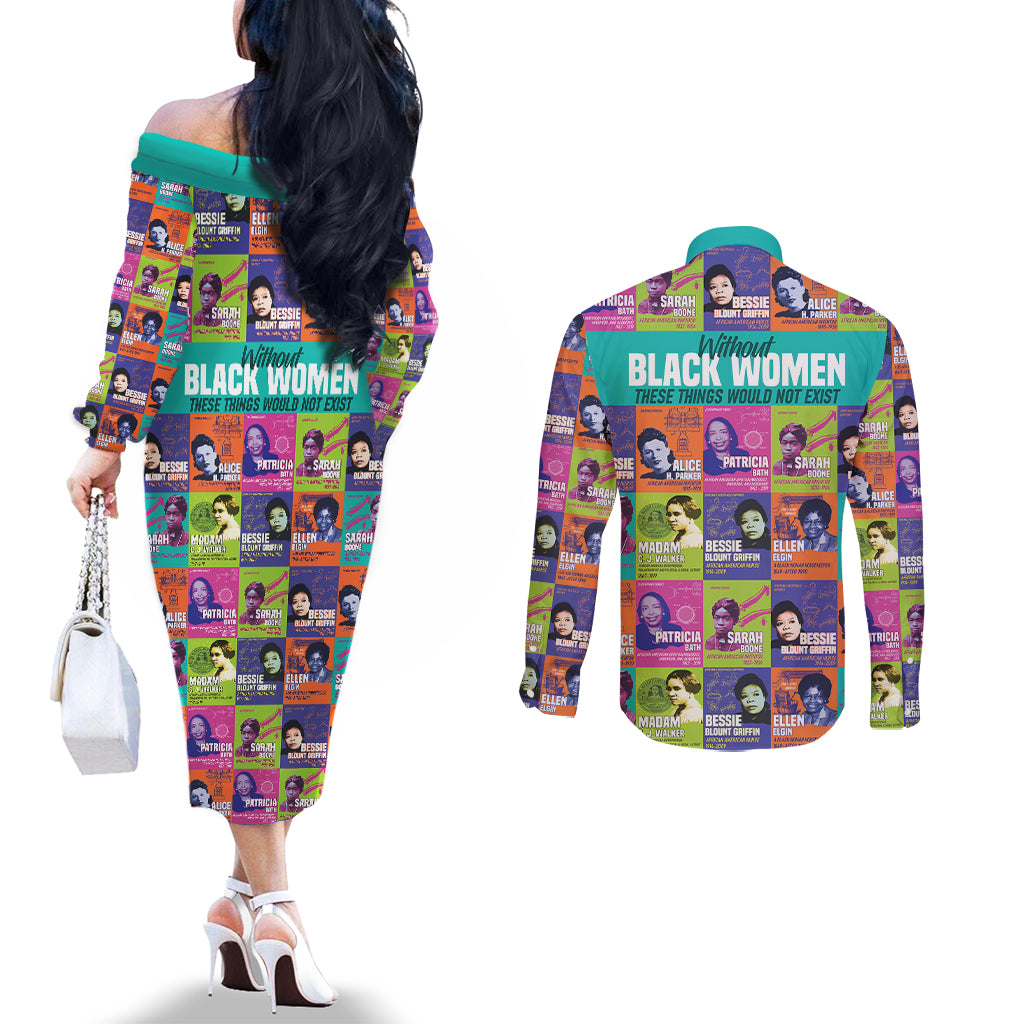 african-women-inventors-couples-matching-off-the-shoulder-long-sleeve-dress-and-long-sleeve-button-shirts-without-black-women-these-things-would-not-exist