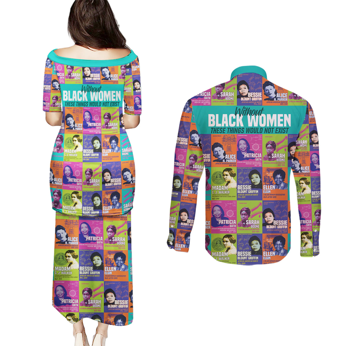 African Women Inventors Couples Matching Puletasi Dress and Long Sleeve Button Shirts Without Black Women These Things Would Not Exist - Wonder Print Shop