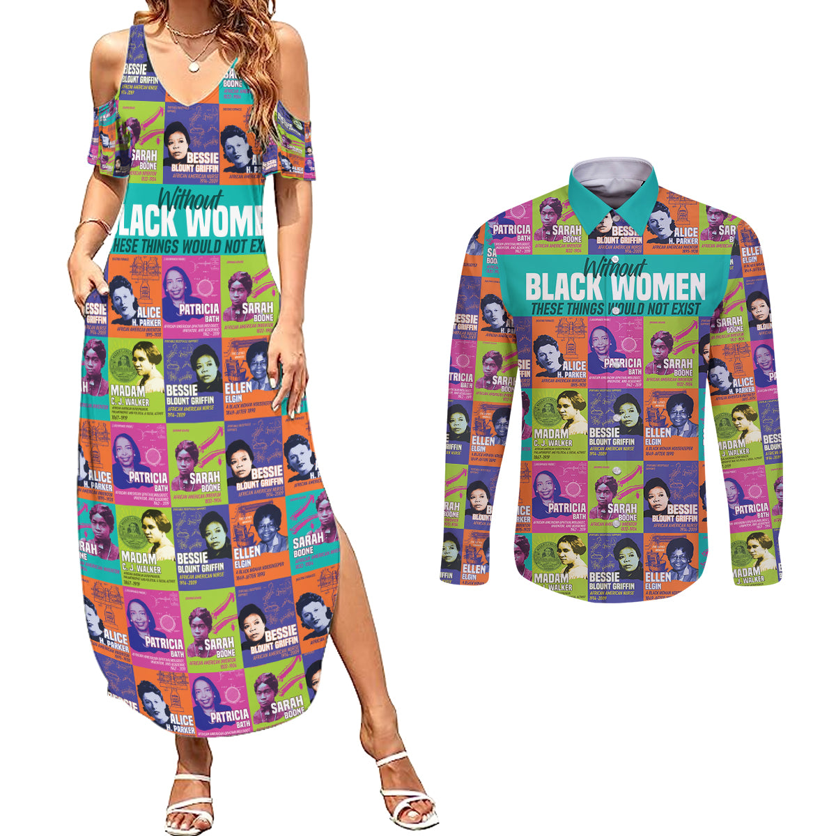 African Women Inventors Couples Matching Summer Maxi Dress and Long Sleeve Button Shirts Without Black Women These Things Would Not Exist - Wonder Print Shop