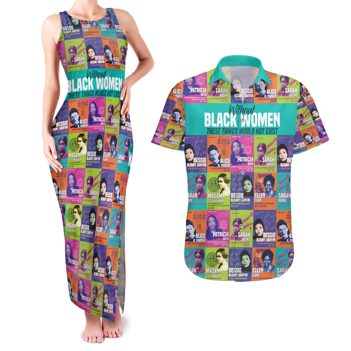 African Women Inventors Couples Matching Tank Maxi Dress and Hawaiian Shirt Without Black Women These Things Would Not Exist - Wonder Print Shop