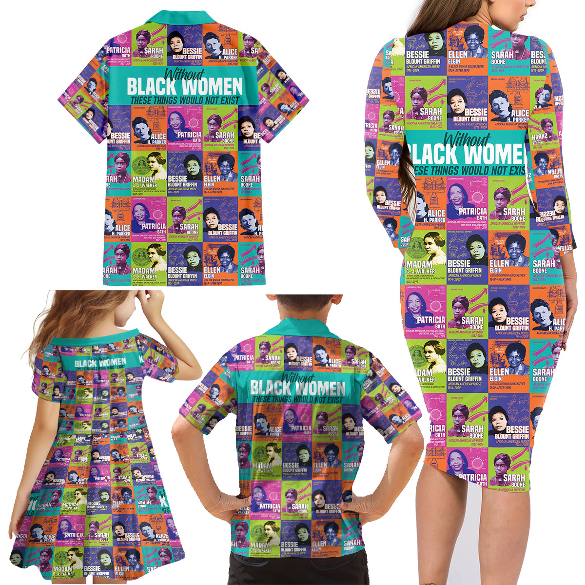 African Women Inventors Family Matching Long Sleeve Bodycon Dress and Hawaiian Shirt Without Black Women These Things Would Not Exist - Wonder Print Shop