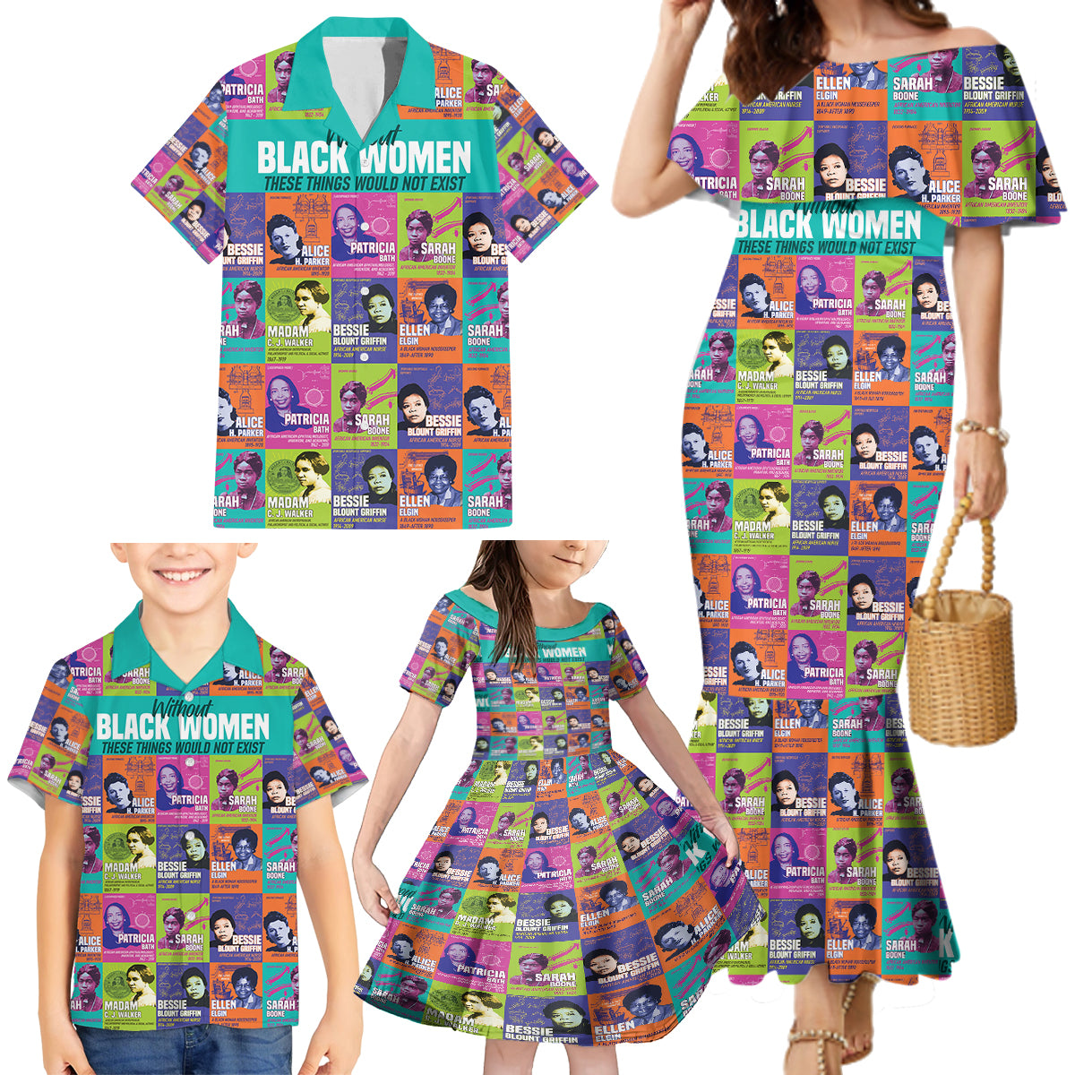 African Women Inventors Family Matching Mermaid Dress and Hawaiian Shirt Without Black Women These Things Would Not Exist - Wonder Print Shop