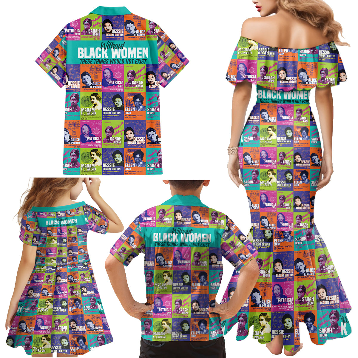 African Women Inventors Family Matching Mermaid Dress and Hawaiian Shirt Without Black Women These Things Would Not Exist - Wonder Print Shop