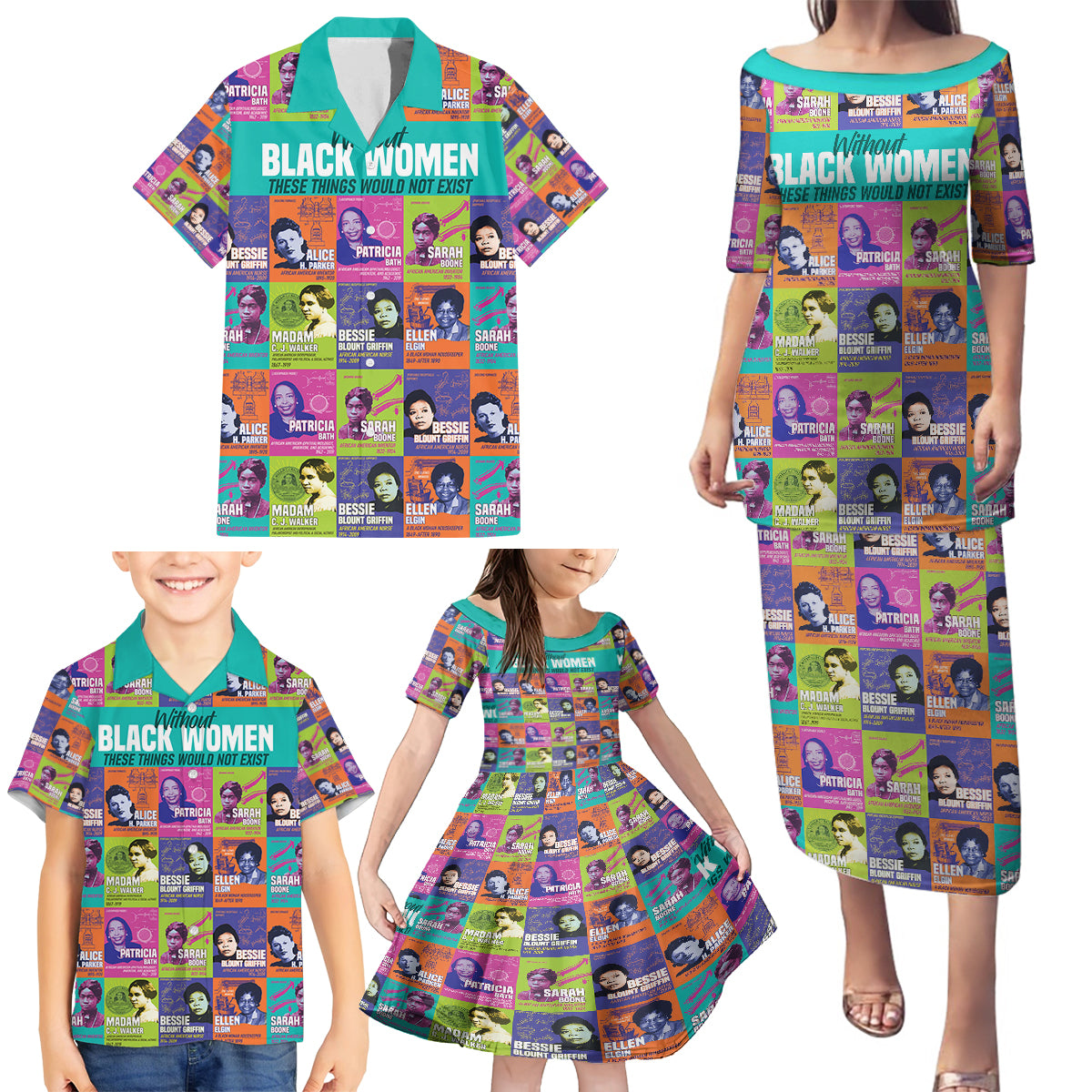 African Women Inventors Family Matching Puletasi Dress and Hawaiian Shirt Without Black Women These Things Would Not Exist - Wonder Print Shop