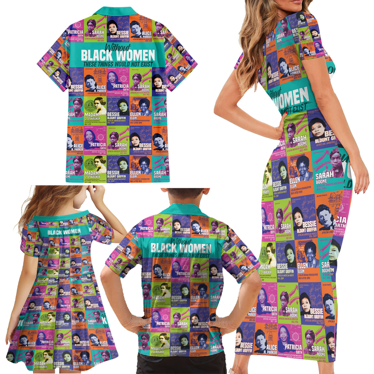 African Women Inventors Family Matching Short Sleeve Bodycon Dress and Hawaiian Shirt Without Black Women These Things Would Not Exist - Wonder Print Shop