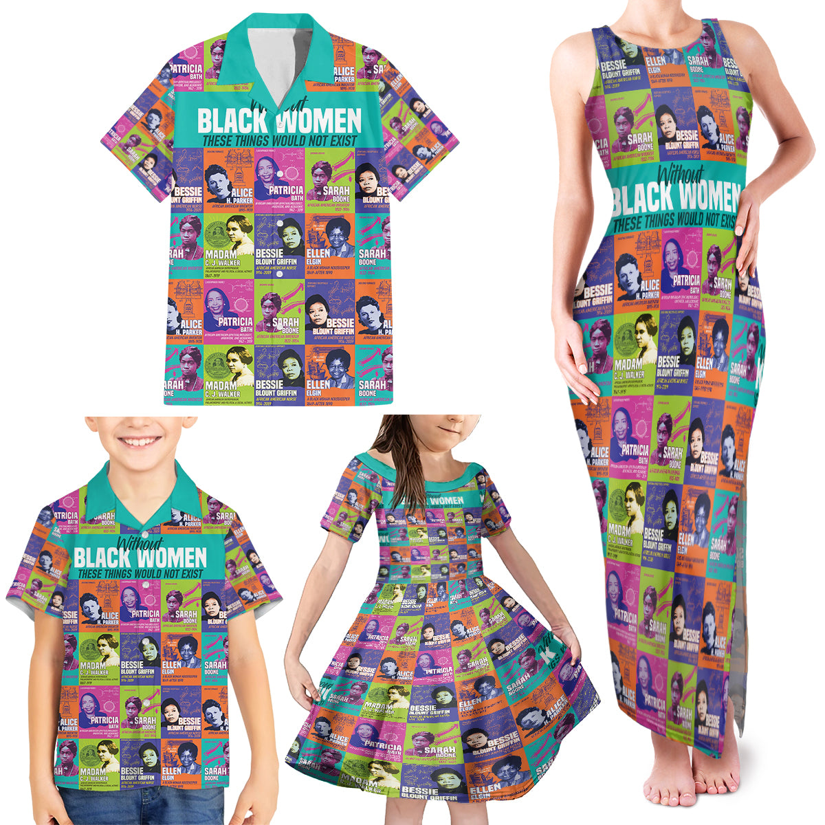African Women Inventors Family Matching Tank Maxi Dress and Hawaiian Shirt Without Black Women These Things Would Not Exist - Wonder Print Shop