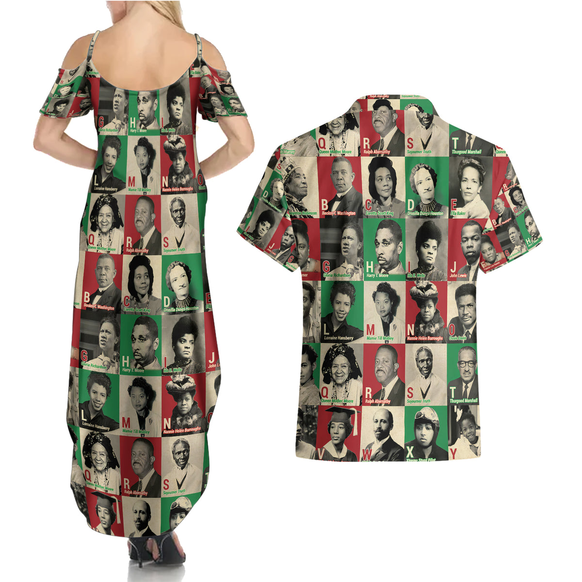 A To Z Of Black Heroes Couples Matching Summer Maxi Dress and Hawaiian Shirt Civil Rights Leaders - Wonder Print Shop