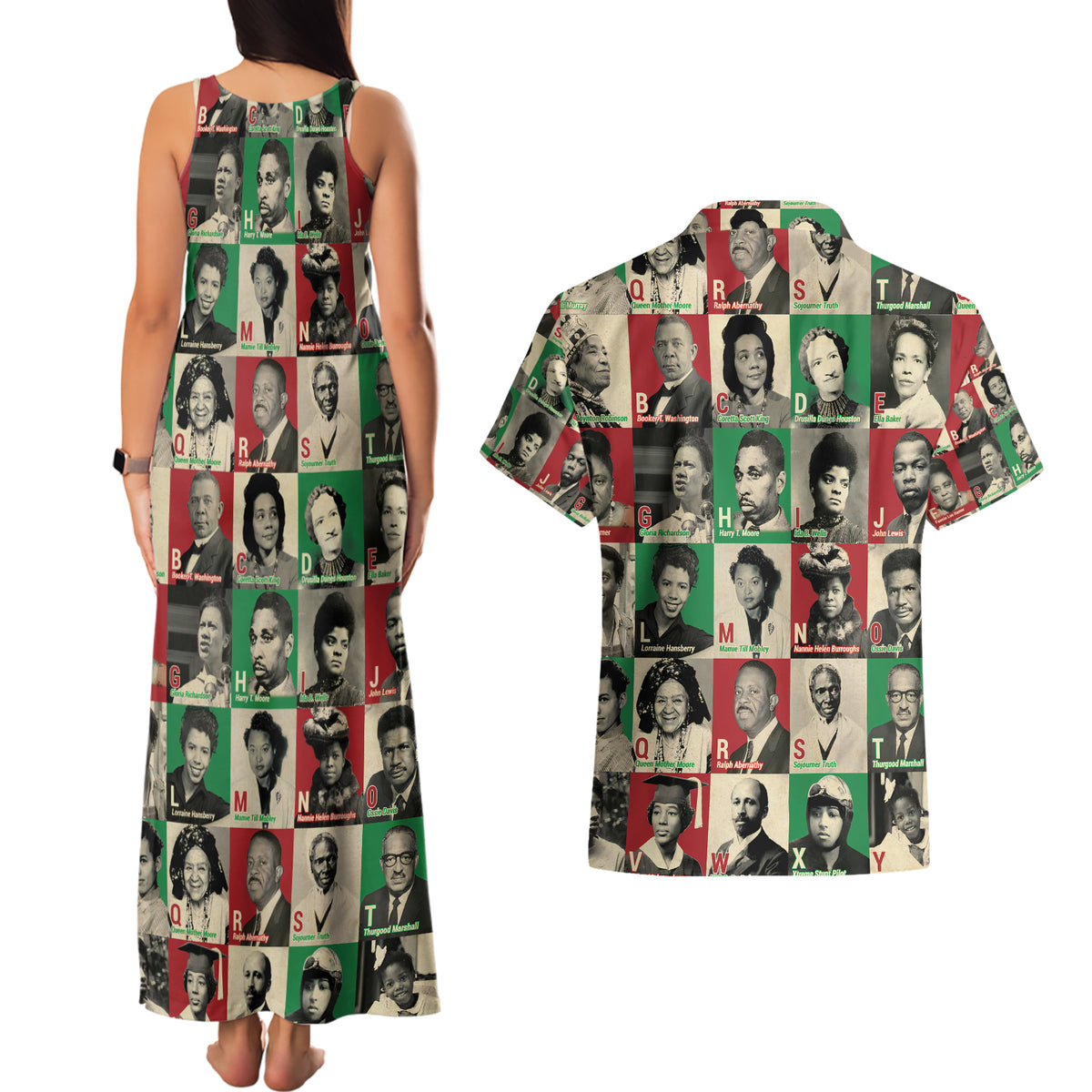 A To Z Of Black Heroes Couples Matching Tank Maxi Dress and Hawaiian Shirt Civil Rights Leaders - Wonder Print Shop