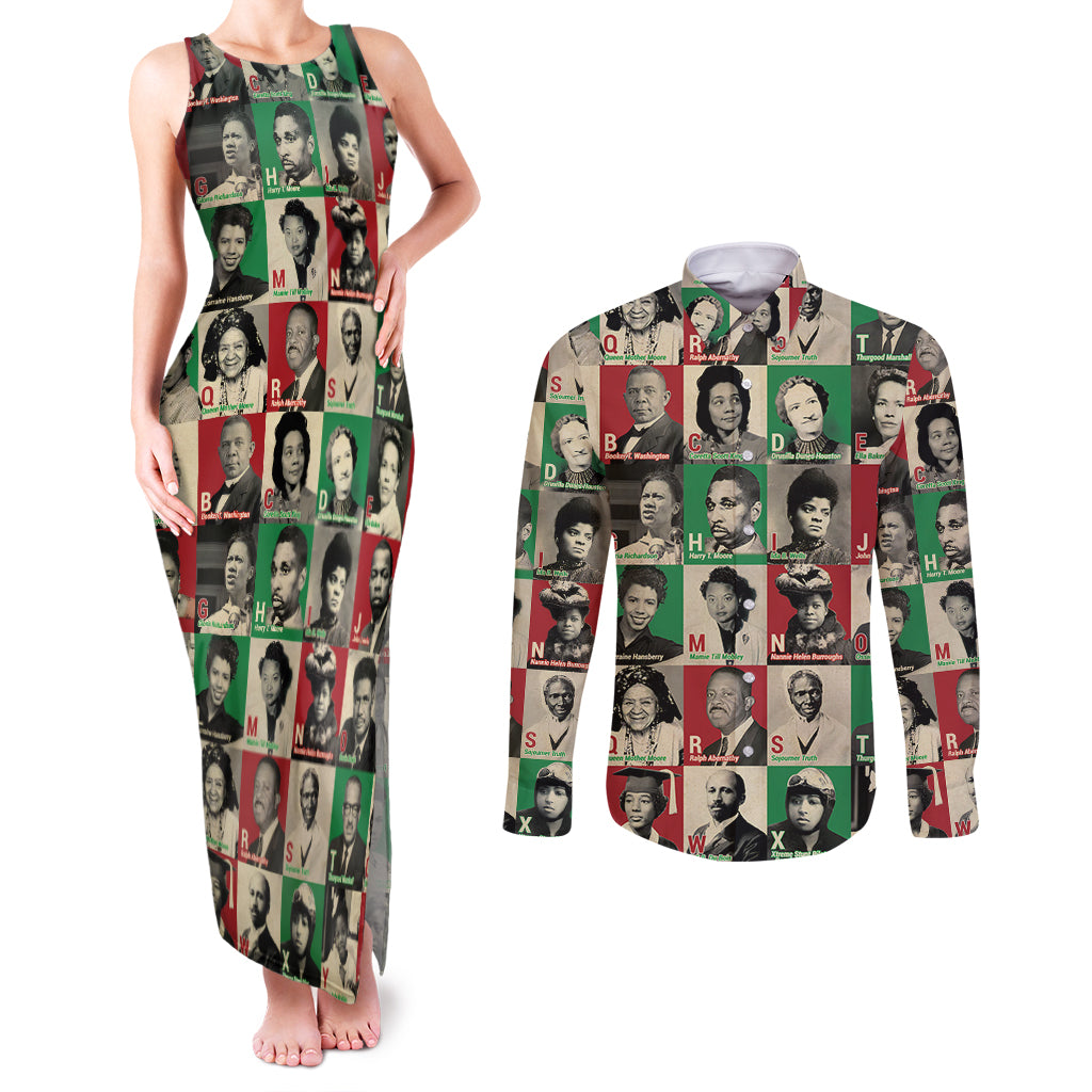 A To Z Of Black Heroes Couples Matching Tank Maxi Dress and Long Sleeve Button Shirts Civil Rights Leaders - Wonder Print Shop