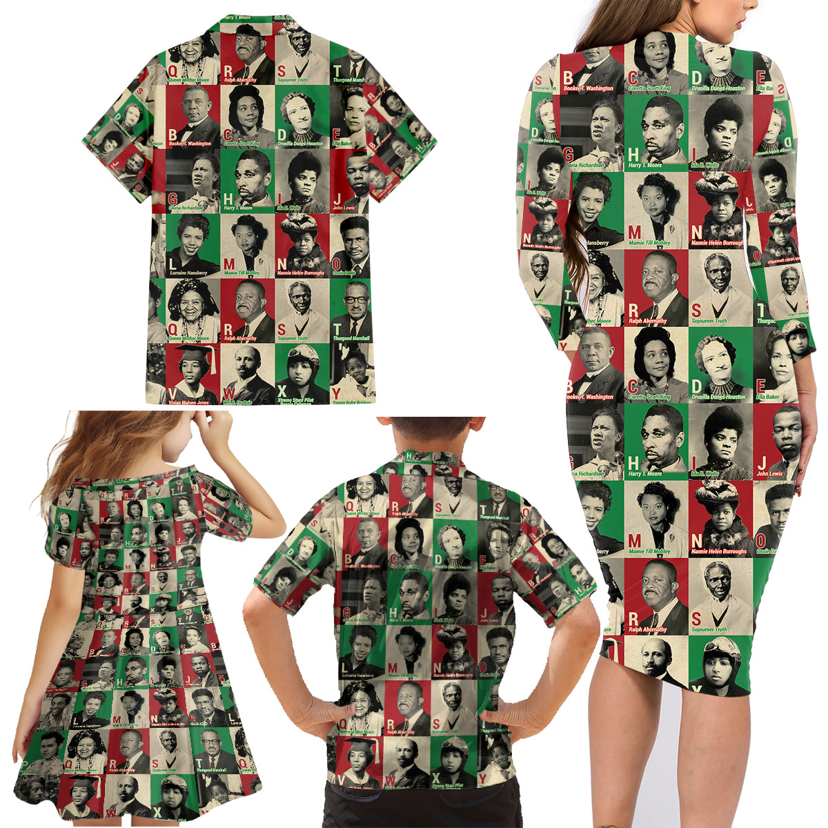 A To Z Of Black Heroes Family Matching Long Sleeve Bodycon Dress and Hawaiian Shirt Civil Rights Leaders - Wonder Print Shop