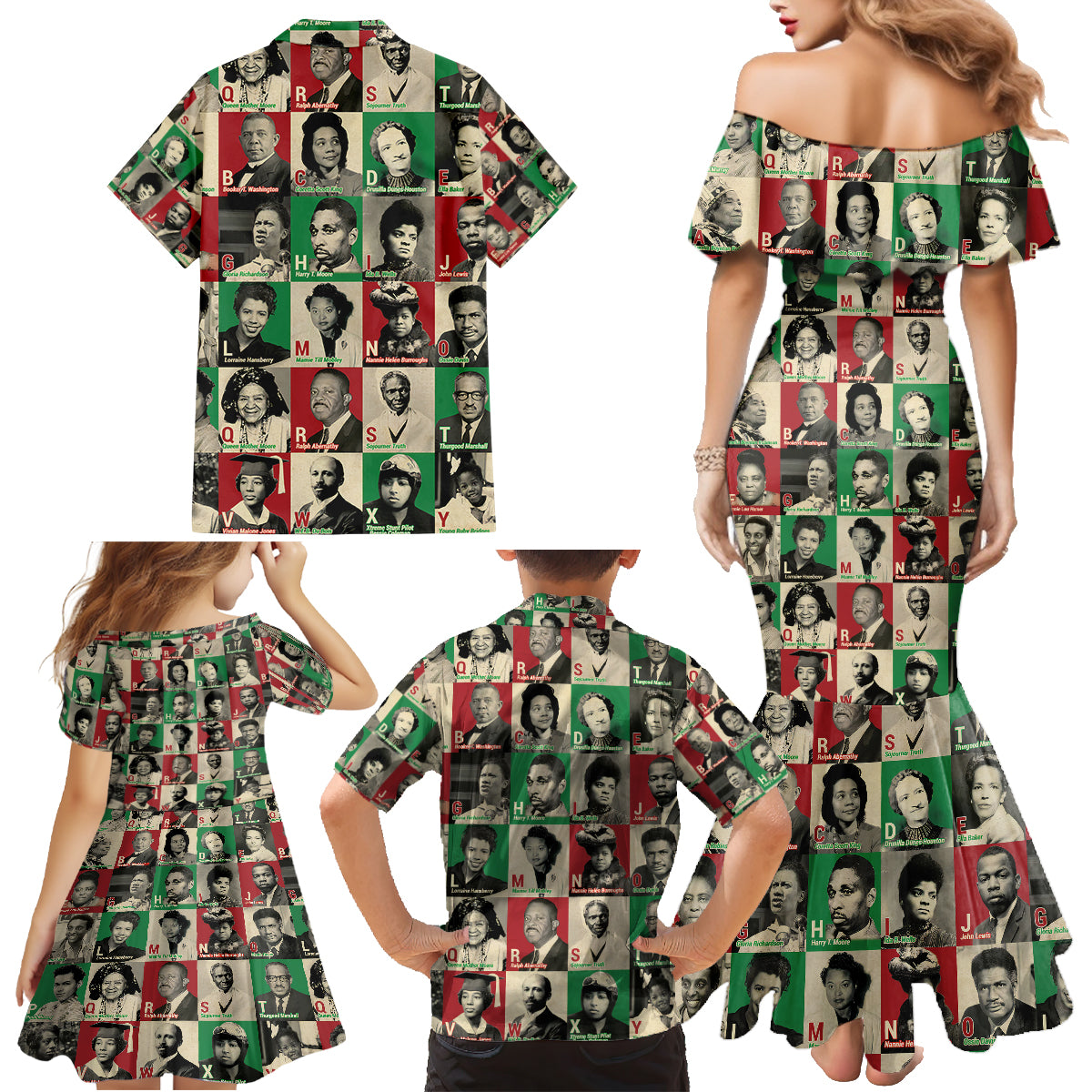 A To Z Of Black Heroes Family Matching Mermaid Dress and Hawaiian Shirt Civil Rights Leaders - Wonder Print Shop