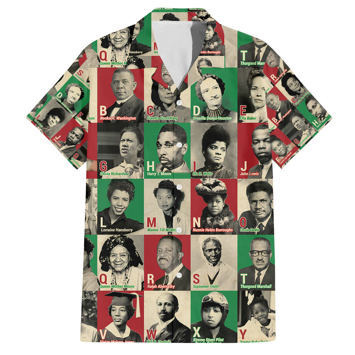 A To Z Of Black Heroes Family Matching Off Shoulder Maxi Dress and Hawaiian Shirt Civil Rights Leaders - Wonder Print Shop