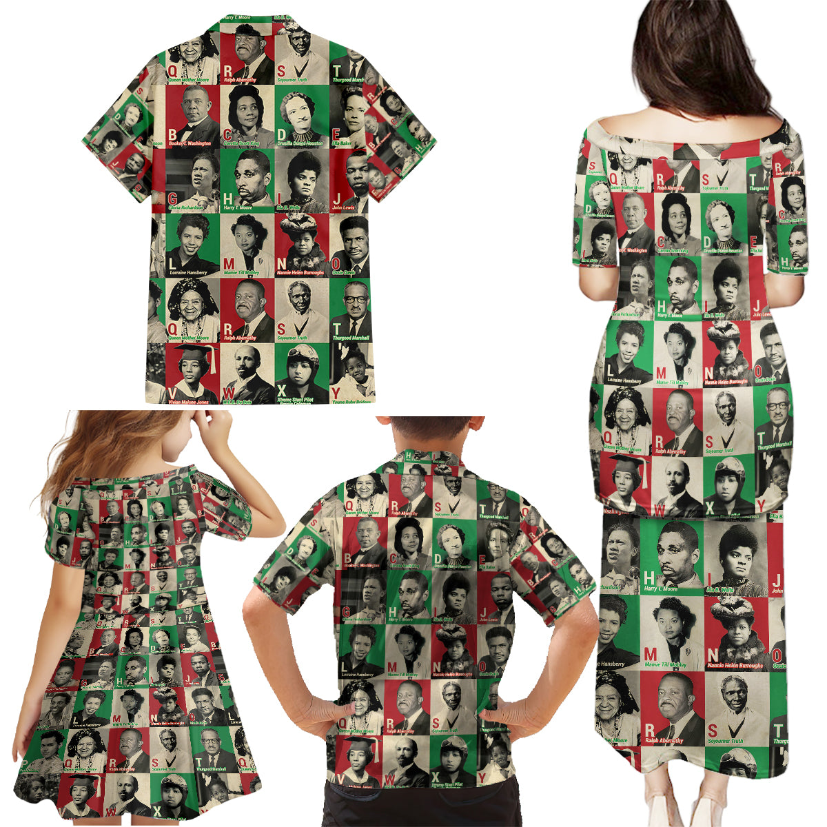 A To Z Of Black Heroes Family Matching Puletasi Dress and Hawaiian Shirt Civil Rights Leaders - Wonder Print Shop