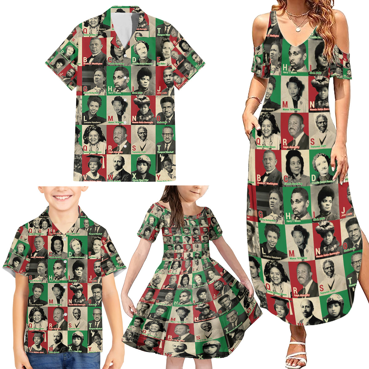 A To Z Of Black Heroes Family Matching Summer Maxi Dress and Hawaiian Shirt Civil Rights Leaders - Wonder Print Shop