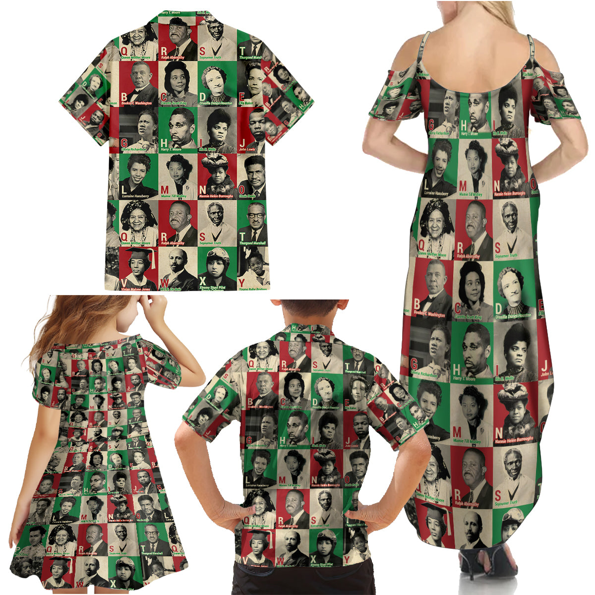 A To Z Of Black Heroes Family Matching Summer Maxi Dress and Hawaiian Shirt Civil Rights Leaders - Wonder Print Shop