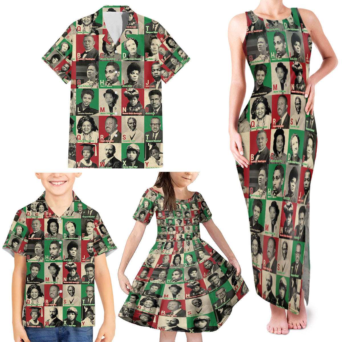 A To Z Of Black Heroes Family Matching Tank Maxi Dress and Hawaiian Shirt Civil Rights Leaders - Wonder Print Shop