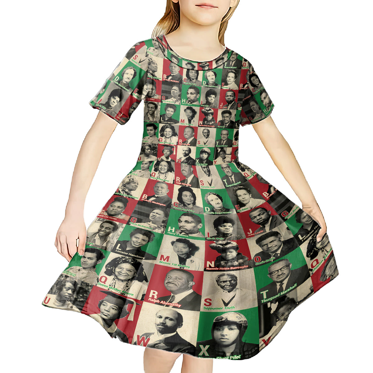 A To Z Of Black Heroes Kid Short Sleeve Dress Civil Rights Leaders - Wonder Print Shop