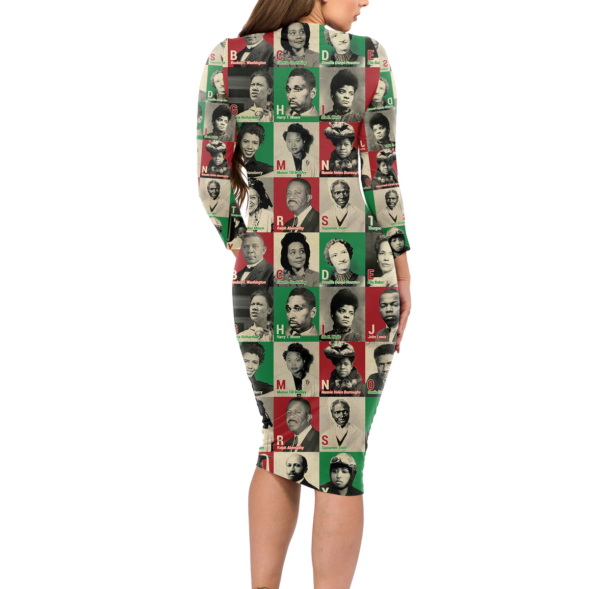 A To Z Of Black Heroes Long Sleeve Bodycon Dress Civil Rights Leaders - Wonder Print Shop