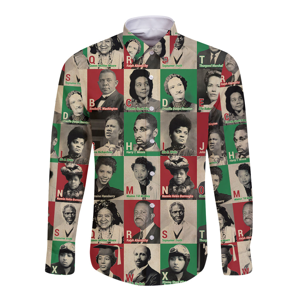 A To Z Of Black Heroes Long Sleeve Button Shirt Civil Rights Leaders - Wonder Print Shop