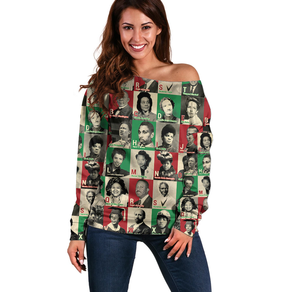 A To Z Of Black Heroes Off Shoulder Sweater Civil Rights Leaders - Wonder Print Shop