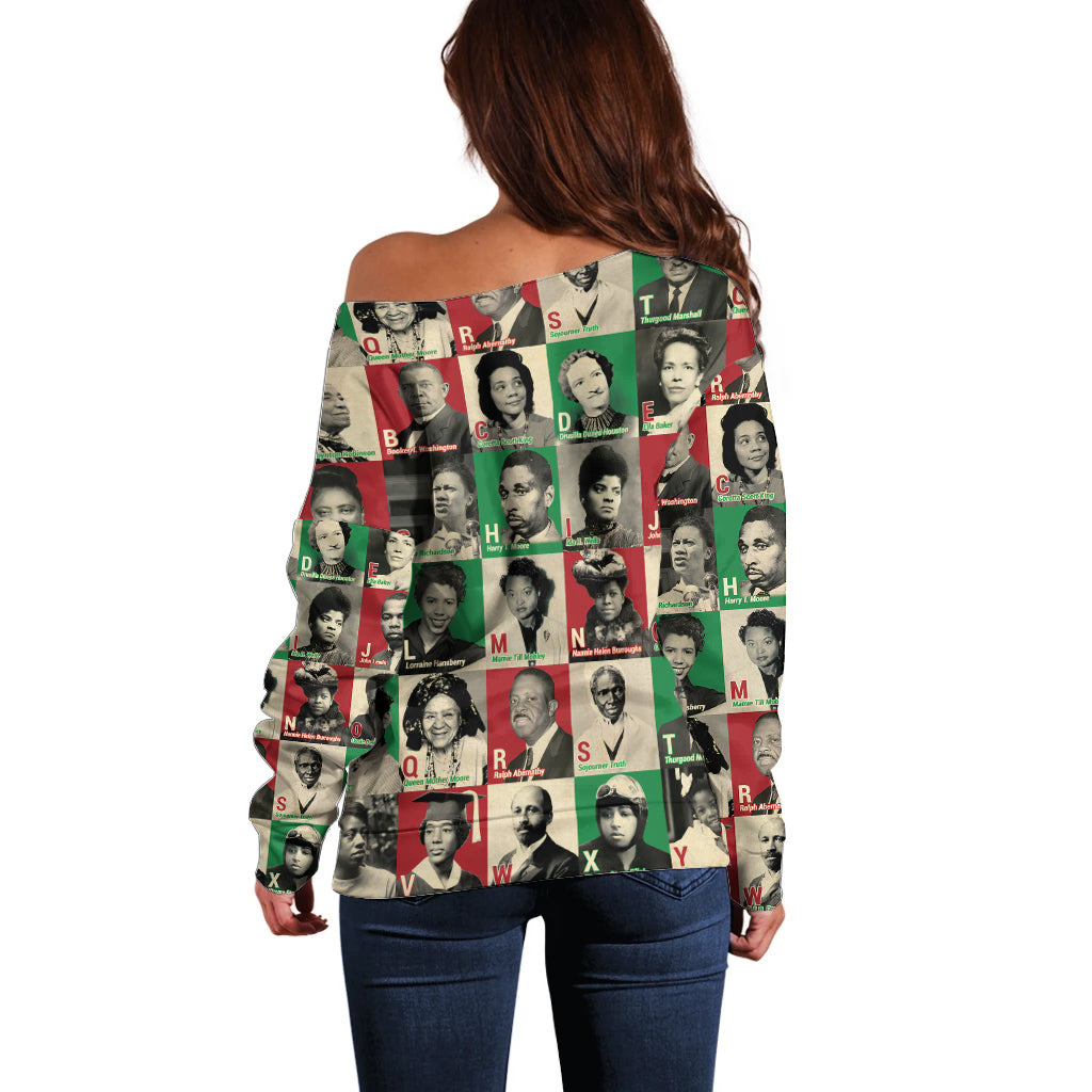 A To Z Of Black Heroes Off Shoulder Sweater Civil Rights Leaders - Wonder Print Shop
