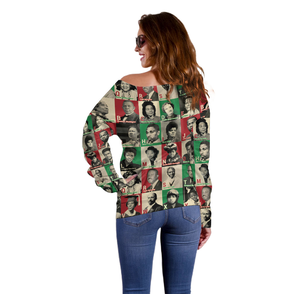 A To Z Of Black Heroes Off Shoulder Sweater Civil Rights Leaders - Wonder Print Shop