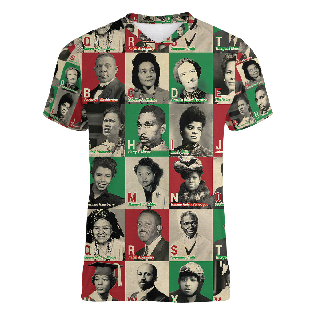 A To Z Of Black Heroes Women V Neck T Shirt Civil Rights Leaders - Wonder Print Shop