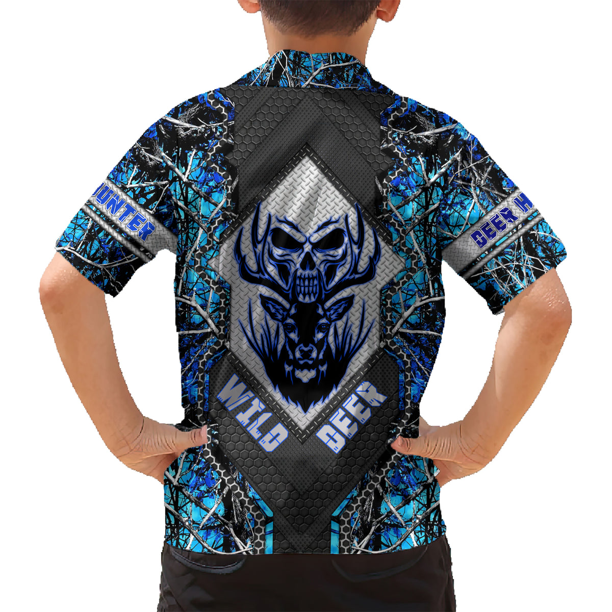Wild Deer Hunting Hawaiian Shirt Skull Blue Art - Wonder Print Shop