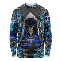 Wild Deer Hunting Long Sleeve Shirt Skull Blue Art - Wonder Print Shop