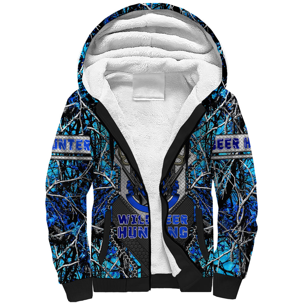 Wild Deer Hunting Sherpa Hoodie Skull Blue Art - Wonder Print Shop