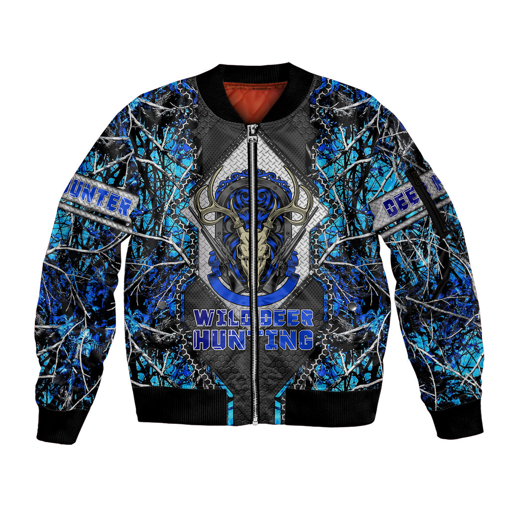 Wild Deer Hunting Sleeve Zip Bomber Jacket Skull Blue Art - Wonder Print Shop