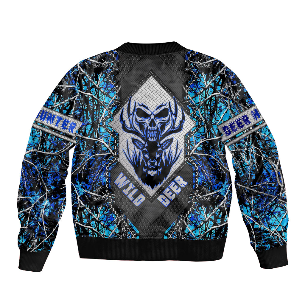 Wild Deer Hunting Sleeve Zip Bomber Jacket Skull Blue Art - Wonder Print Shop
