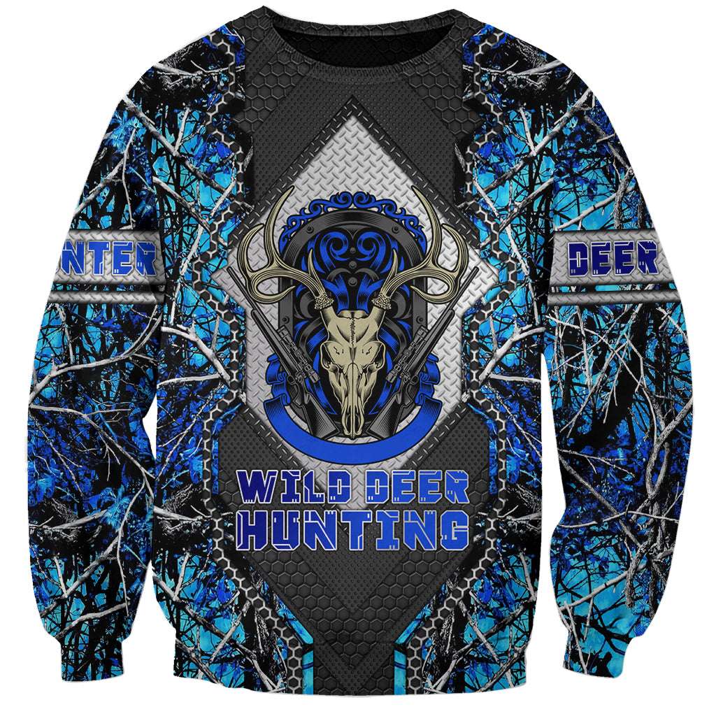 Wild Deer Hunting Sweatshirt Skull Blue Art - Wonder Print Shop