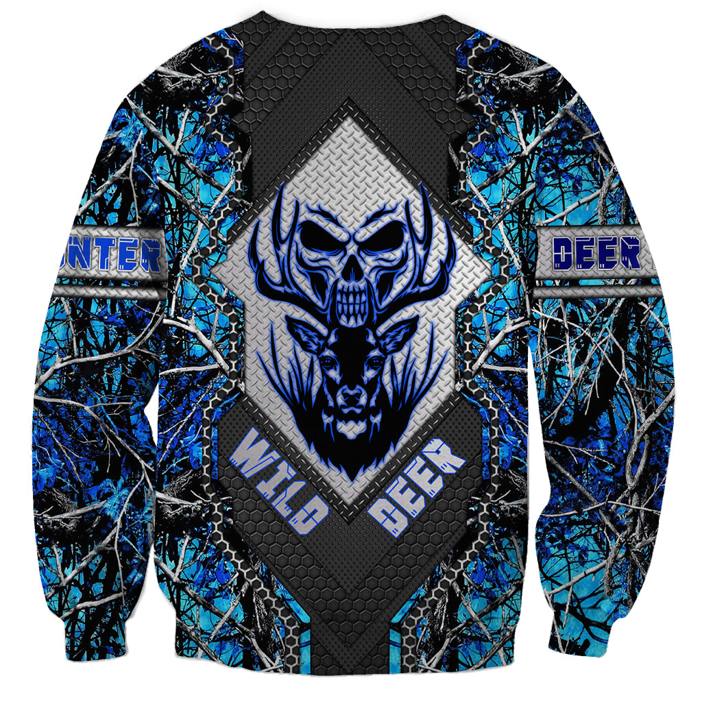 Wild Deer Hunting Sweatshirt Skull Blue Art - Wonder Print Shop