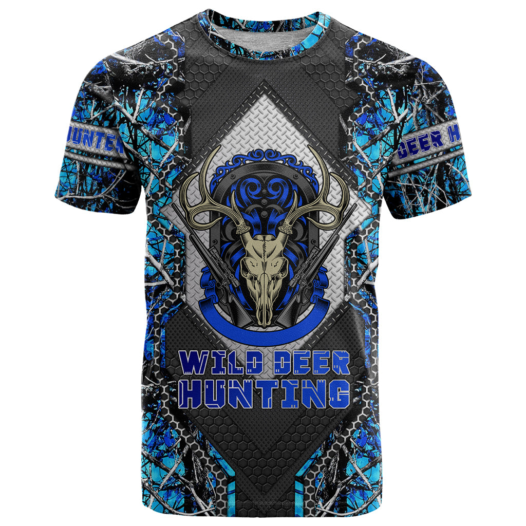 Wild Deer Hunting T Shirt Skull Blue Art - Wonder Print Shop