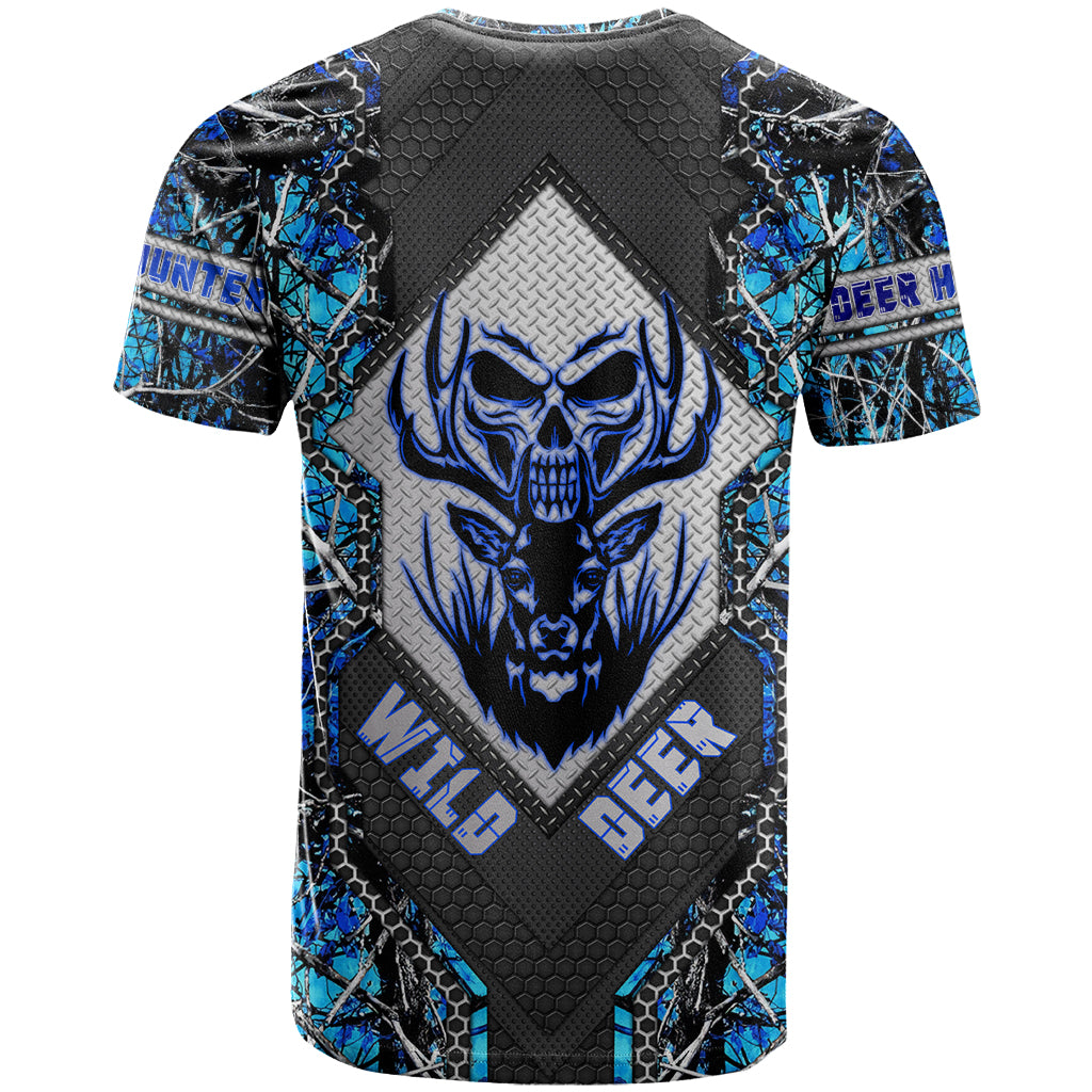Wild Deer Hunting T Shirt Skull Blue Art - Wonder Print Shop